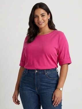 Lauren Ralph Lauren Hot Pink Cuffed Sleeve Top Gold Shoulder Zipper | Size 2X